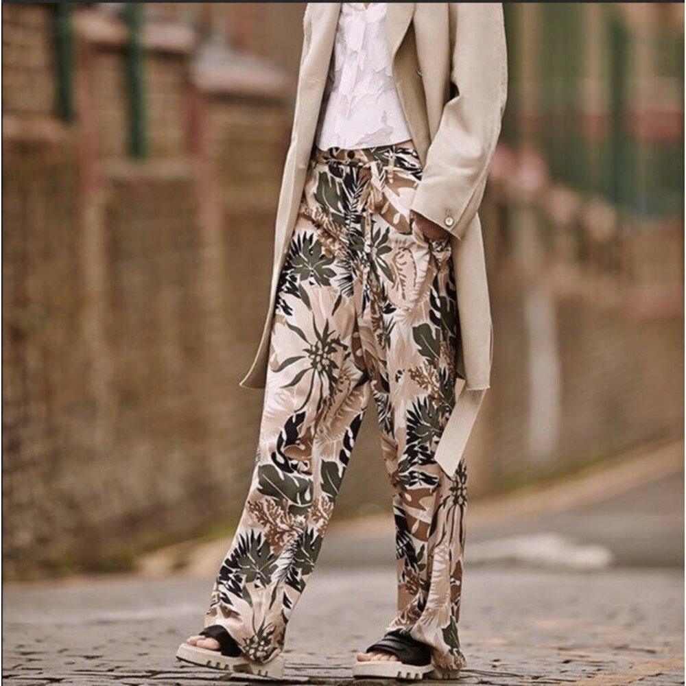 NWT Rag & Bone silk high waist tropical palm print pants